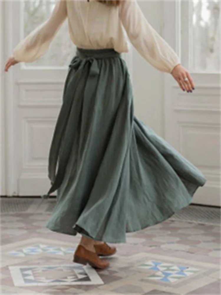 Vintage Tied Pleated Full Skirt