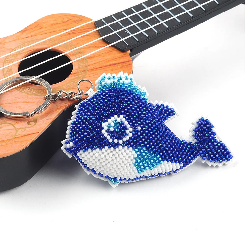 2pcs Mermaid Dolphin - Stamped Bead Embroidery - Keychain