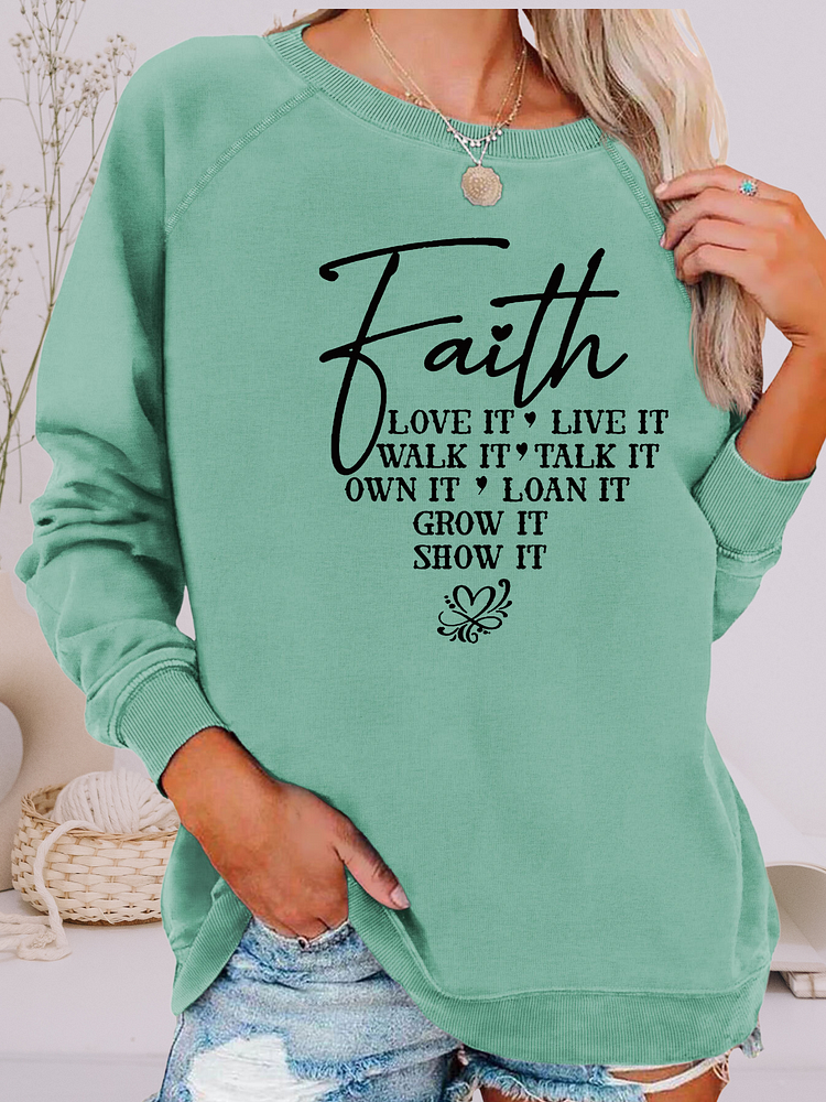 Women's Retro Sweatshirt with Letter  Faith, Love it  Vintage Sweatshirt Gift For Mom & Mother