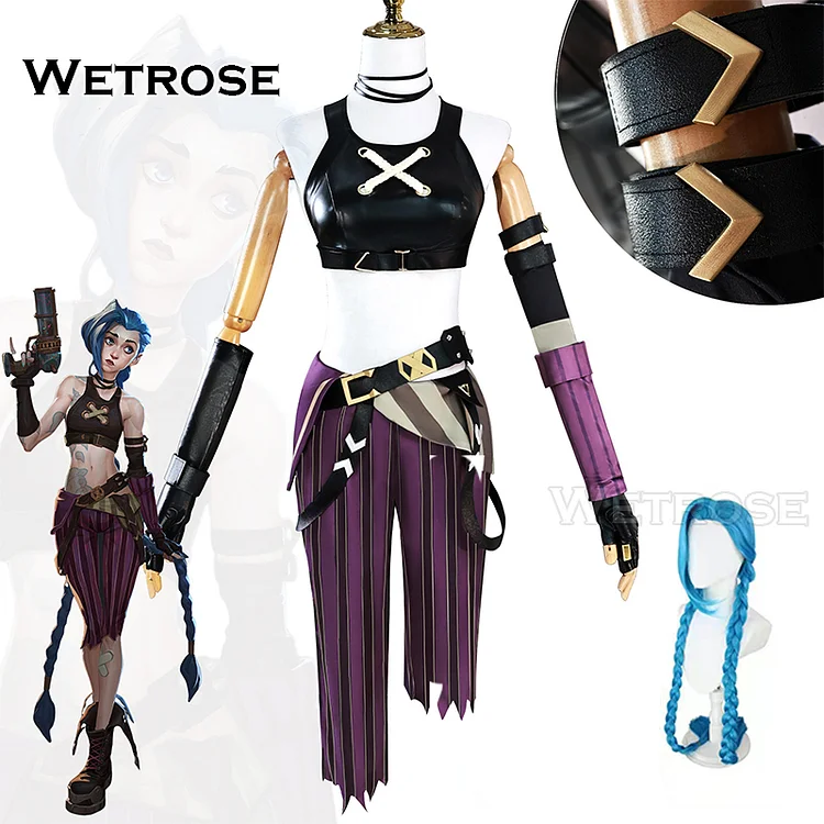 【Wetrose】In Stock SR Jinx Arcane Season 2 Cosplay Costume League of Legends Wig Full Set