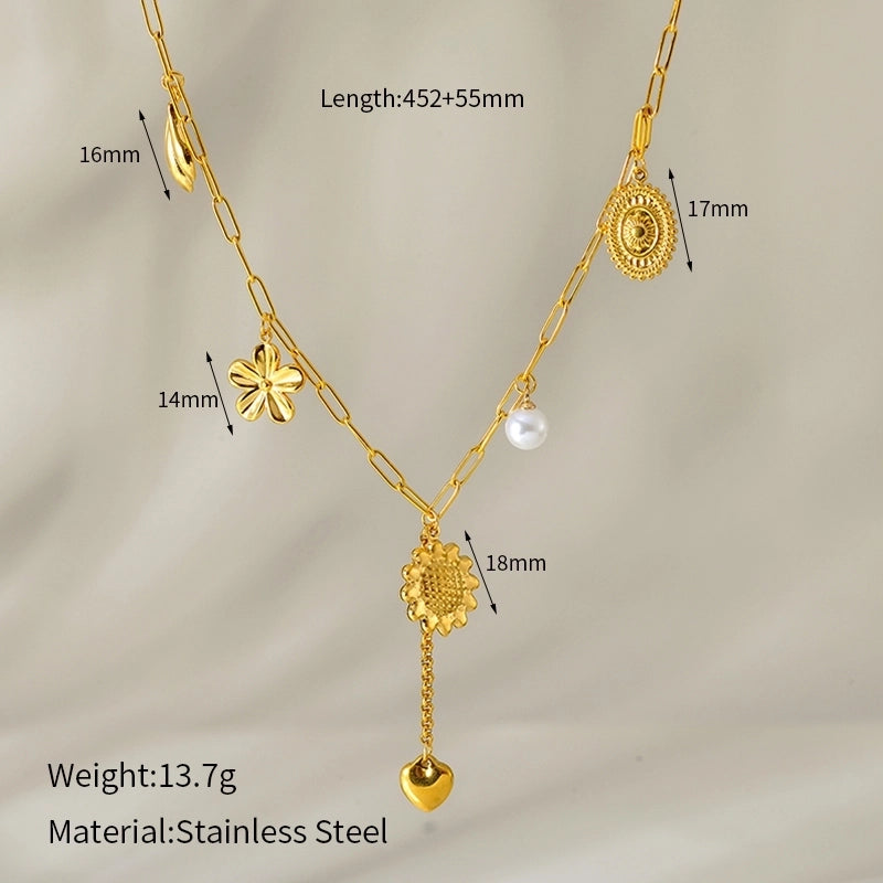 Elegant Classic Style Animal Star Heart Shape 304 Stainless Steel Pearl Beaded Inlay Multi Charms Necklace