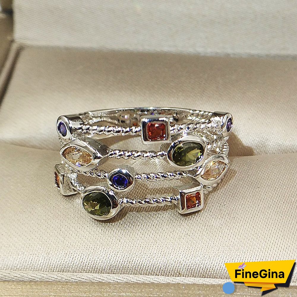 New Shiny 925 Sterling Silver Natural Multicolor Gemstone Birthstone Bride Marriage Engagement Anniversary Christmas Gift Ring Size 5-11 Bague Femme