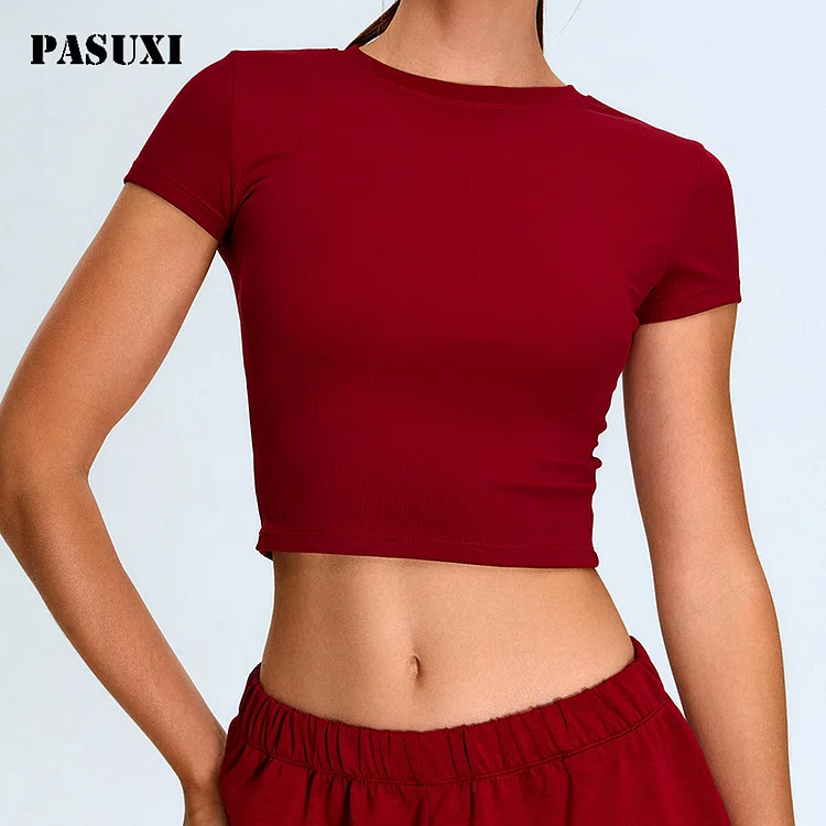 PASUXI Bulk Order Women's Slim Fit Quick-Drying Short Sleeve Fitness Tops for Running & Yoga huanwei