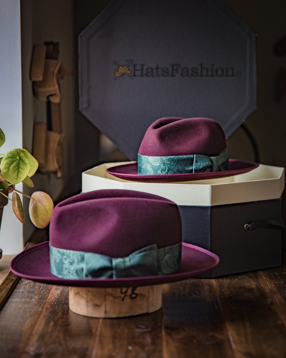 Bespoke Handmade Fedora - Special hat band-Dark burgundy