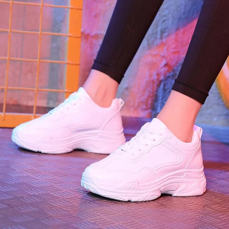 2022 Spring Fashion Women Casual Shoes Leather Platform Sport Shoes Woman Sneakers Ladies White Trainers Chaussure Femme Sneaker