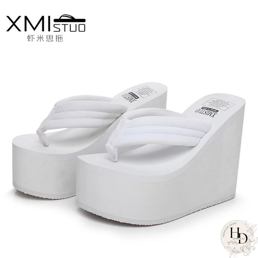 Women Summer Slipper Soild Wedge Platform Flip Flops High Heels Beach Sandals Ladies Thick High
