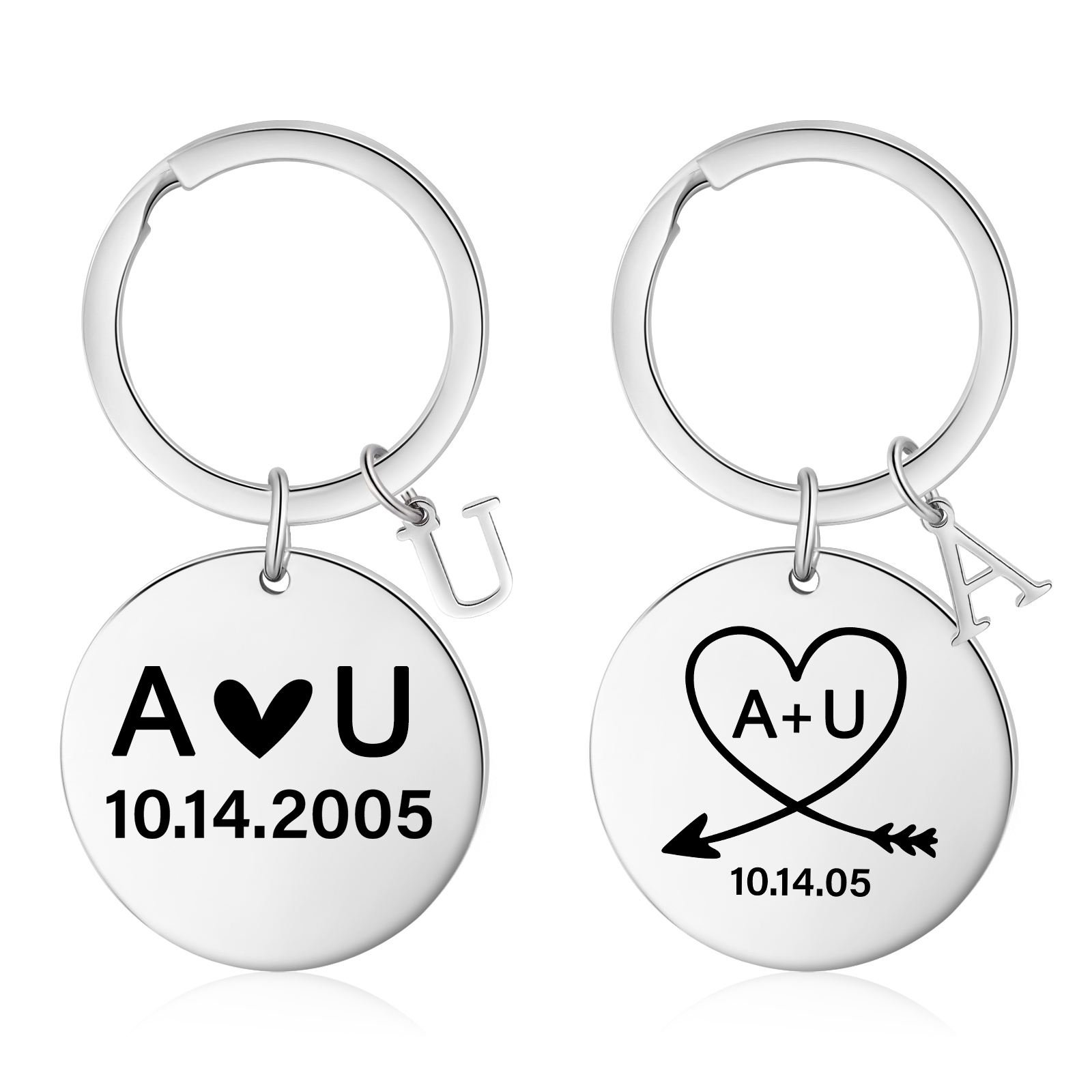 2-Names Personalized Photo Two Pack Pair Couple Keychain Engrave ...