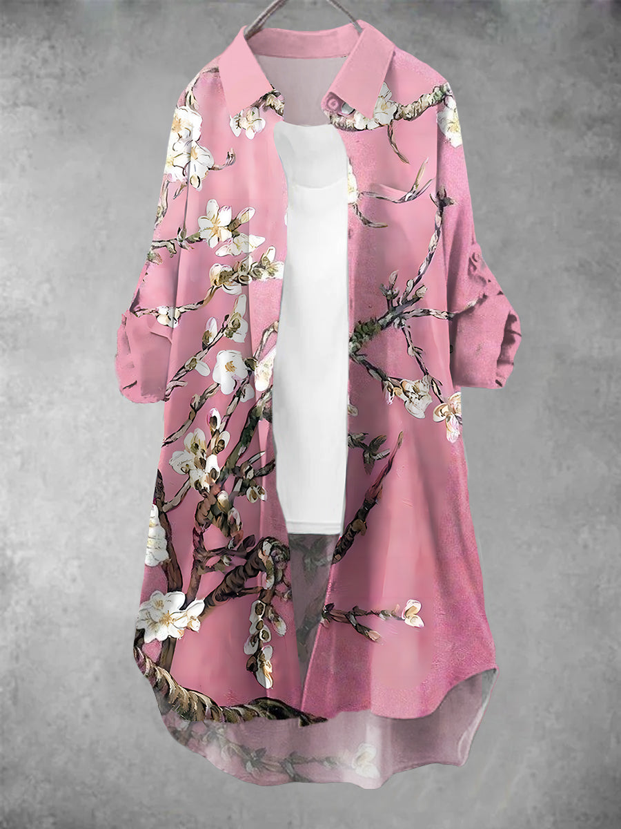 Women's Retro Peach Blossom Art Print Casual Dress