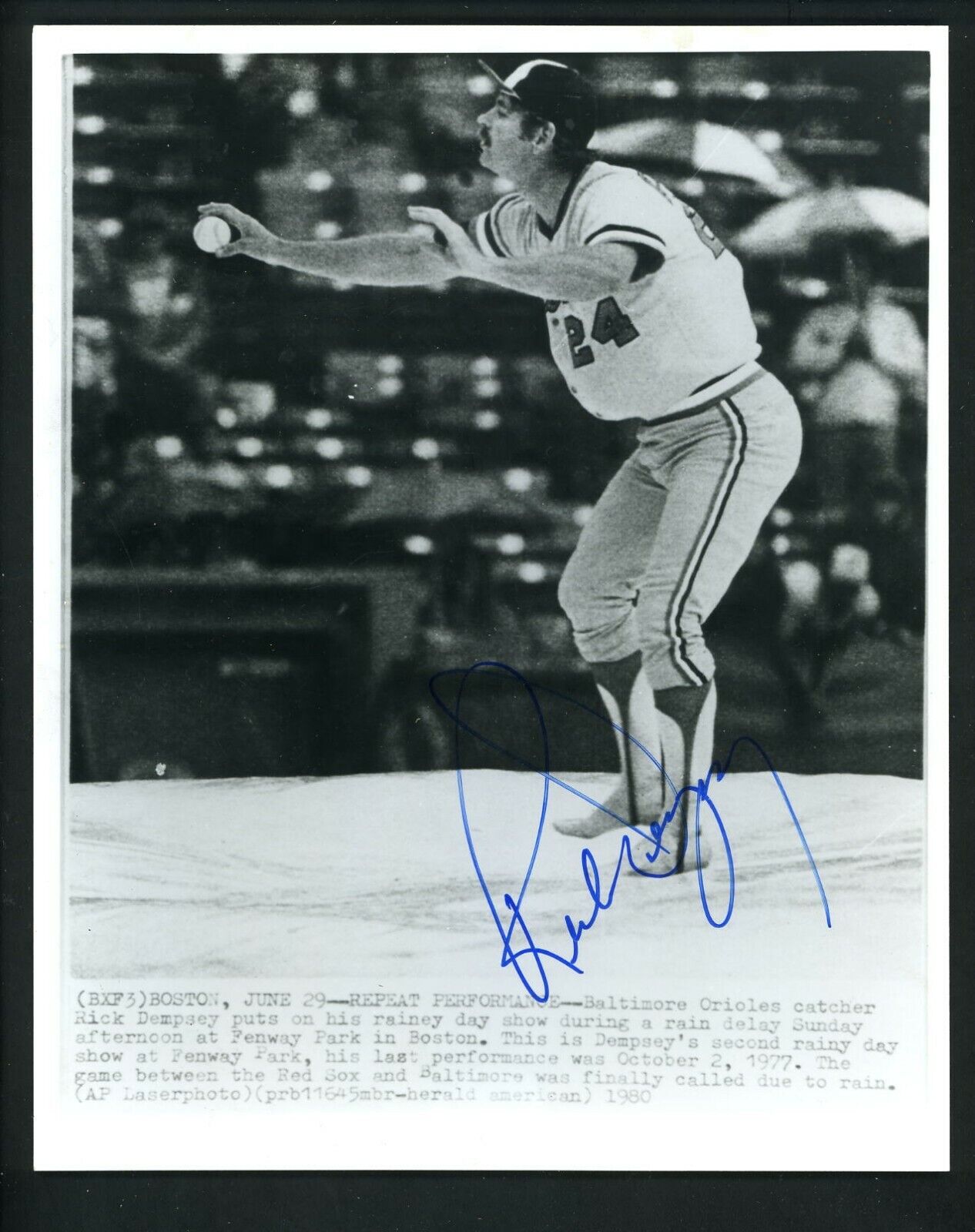 Rick Dempsey Signed 1980 Rain Delay Press Photo Poster painting Baltimore Orioles  SHIPPING