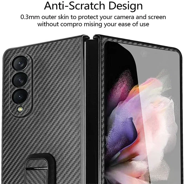 Fiber Case For Samsung Galaxy Z Fold 3\Fold 4, Slim Ultra Lightweight Scratch Resistant Durable Aramid Stand Case