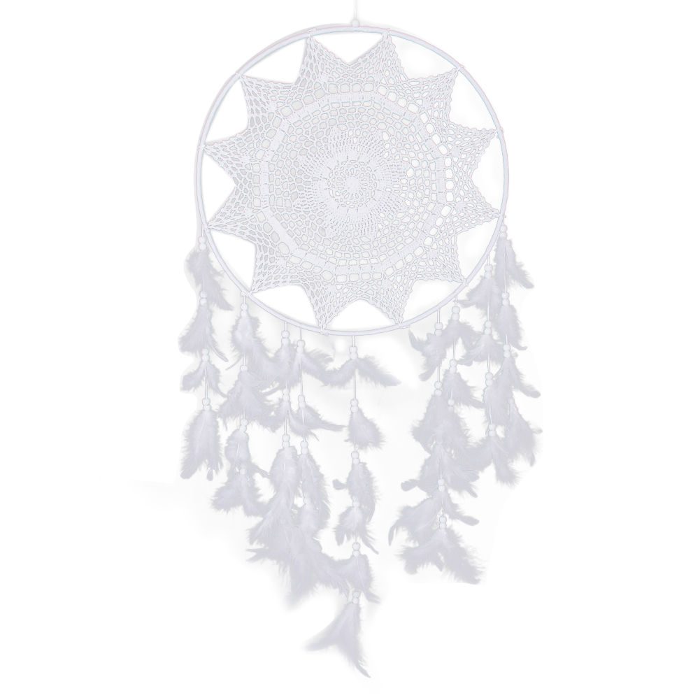 

White Hook Flower Dream Catcher Feather Bead Hanging Decor Ornament, 501 Original