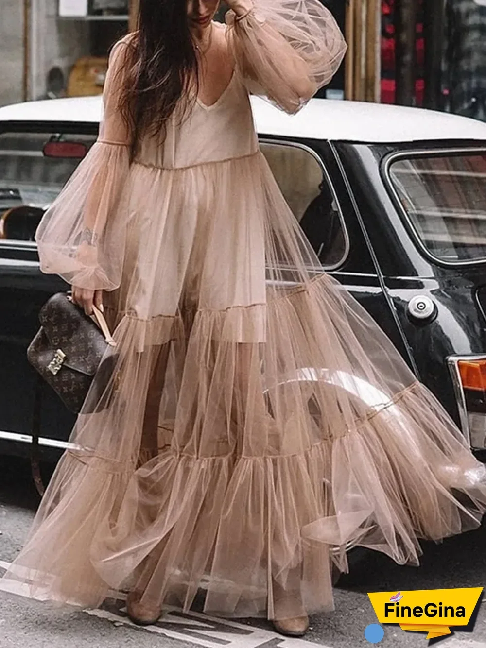 Casual Sexy Deep V Neck Grenadine Maxi Dresses P10596