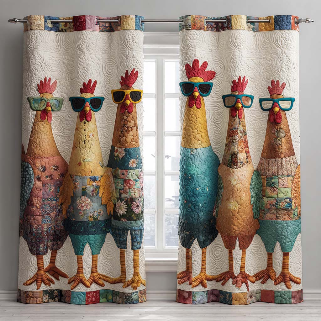Three Farmyard Hens Printed Quilted  Curtains NCU0XD2109