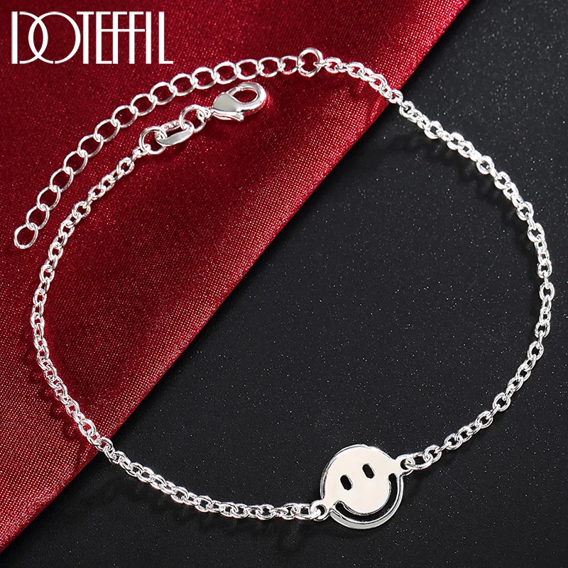 DOTEFFIL 925 Sterling Silver Smiling Face Bracelet Chain For Women Jewelry
