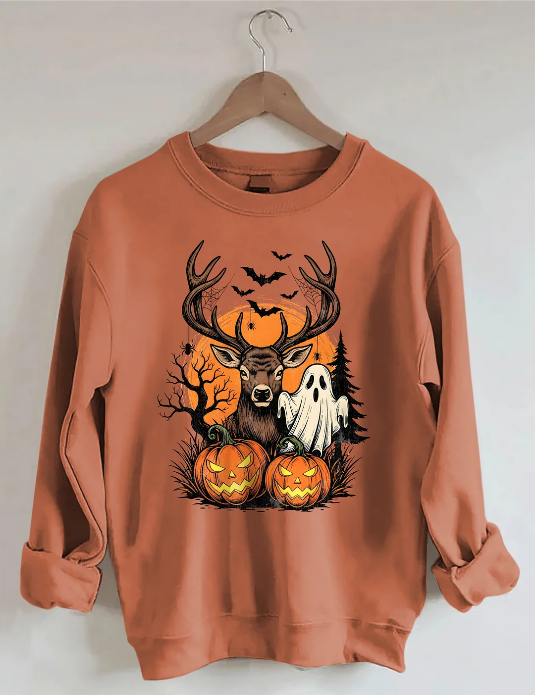 Halloween Deer Ghost and Pumpkins Sweatshirt