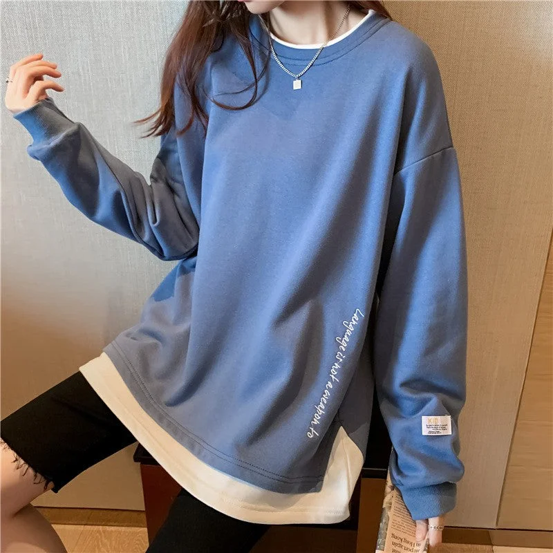 Korean Style O Neck Long Sleeve Women Sweatshirts Casual Solid Color Oversized Hoodies Female Clothing Letter Harajuku Pullover