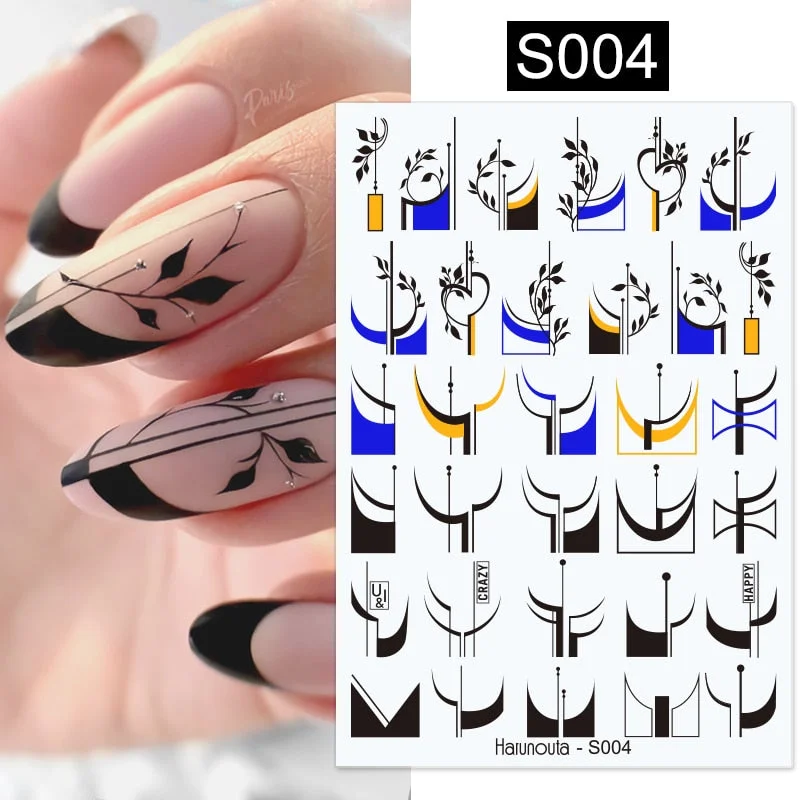Black White Butterfly 3D Nails Sticker Geometry Decals Flower Gold DIY Decals Designs For Nail Art Manicures Decorations Salon