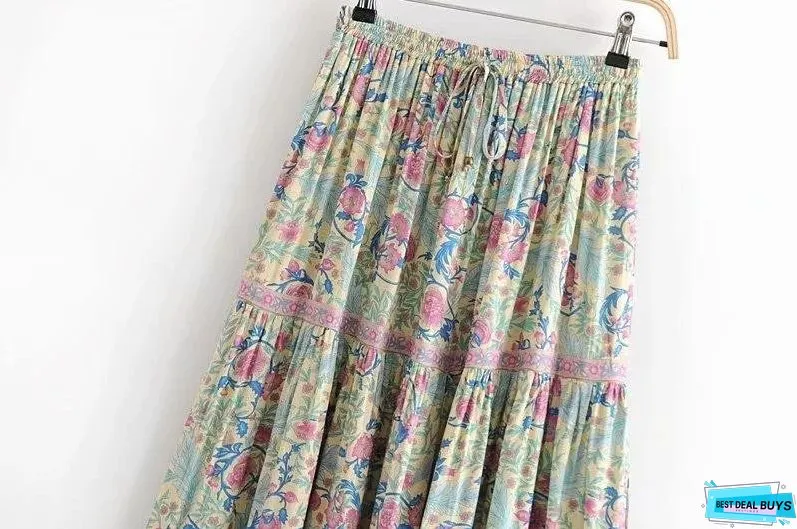 Spring New Elastic Waist Positioning Printing Large Swing Skirt