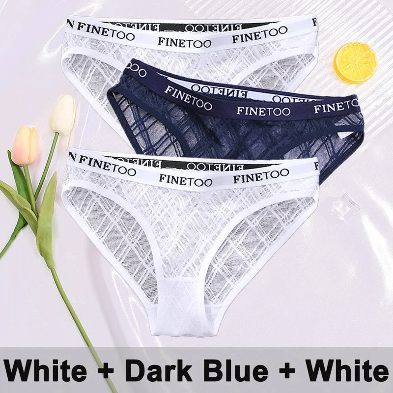 3PCS/Set Lace Panties Women's Lingerie Underwear Perspective Sexy Panties Female Underpanties Grid Mesh Design Briefs Pantys