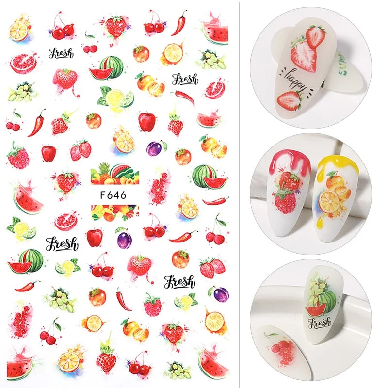1PC Summer Fruits 3D Nail Sticker Watermelon/Strawberry/Avocado Water Decals Slider For Manicure DIY Nail Art Decoration