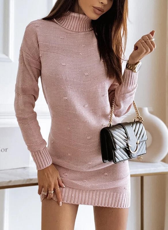Solid Knit Long Sleeves Dropped Shoulder Bodycon Above Knee Elegant Sweater Dresses