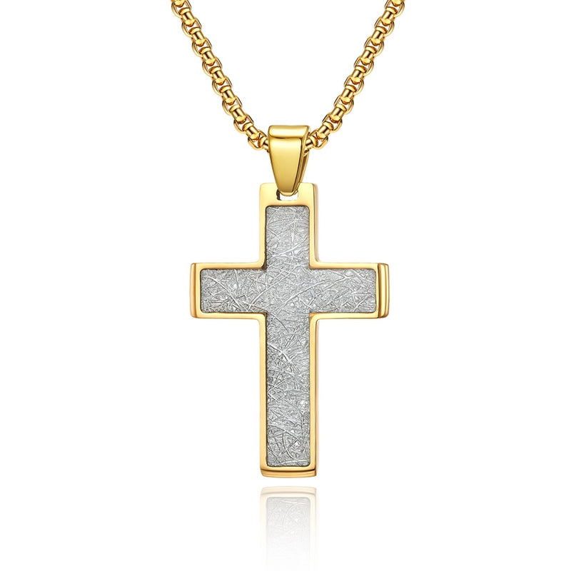Jewelry Men's Personality Titanium Steel Silver Wire Patch Drop Glue Cross Pendant Necklace Accessories