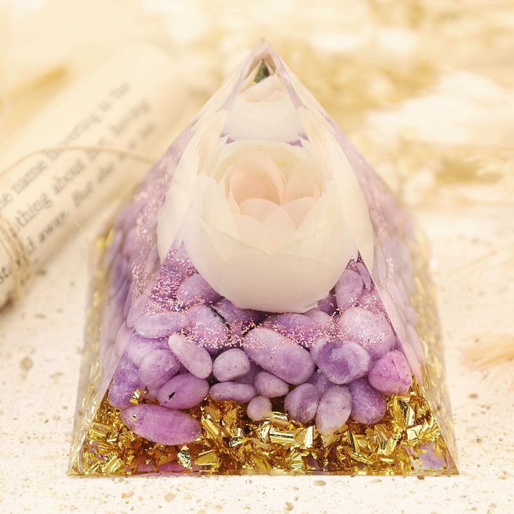 Peace Mind - White Rose With Purple Jade Orgone Pyramid