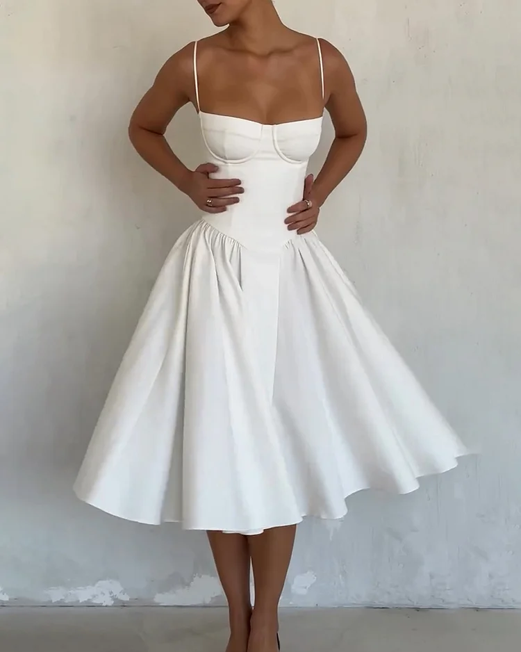 Women's solid color suspender dress