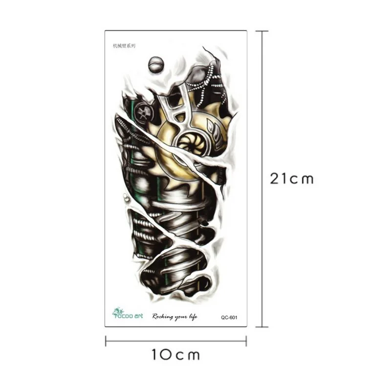 Black Stylish 3D New Man's Half Sleeve Arm Temporary Totem Tattoo Stickers Mechanical Body Art Tatoos for Boys Mens Armband