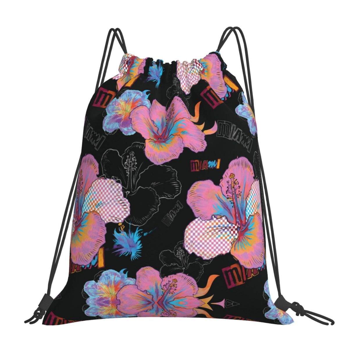 Miami Heat Floral Unisex Drawstring Backpack Bag Travel Sackpack