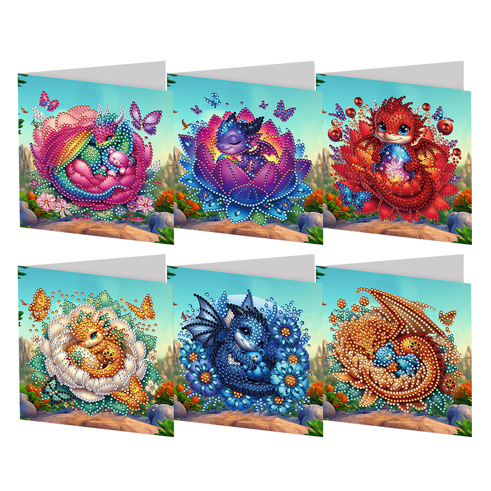 6Pcs DIY Diamond Painting Greeting Card Bud Dragon-Guru-buzz