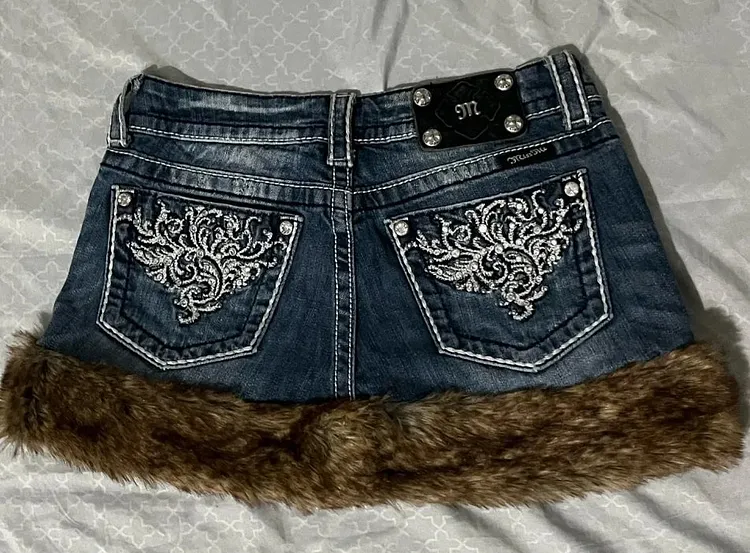 Cartoon Embroidery Denim Short