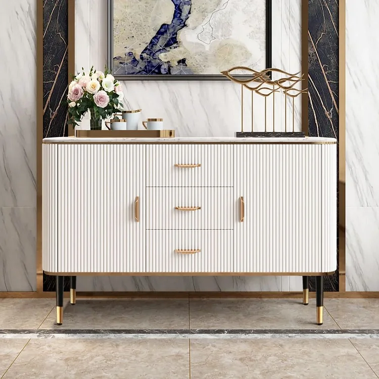 Homemys White Sideboard Buffet Cabinet with Drawers, Marble Top