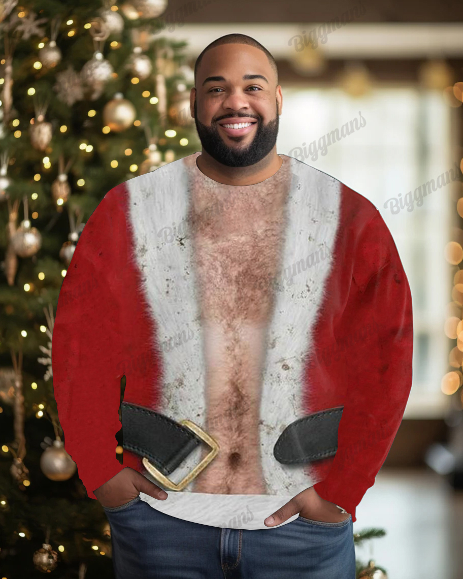 Men's Plus Size Funny Santa Claus Crewneck Sweatshirt