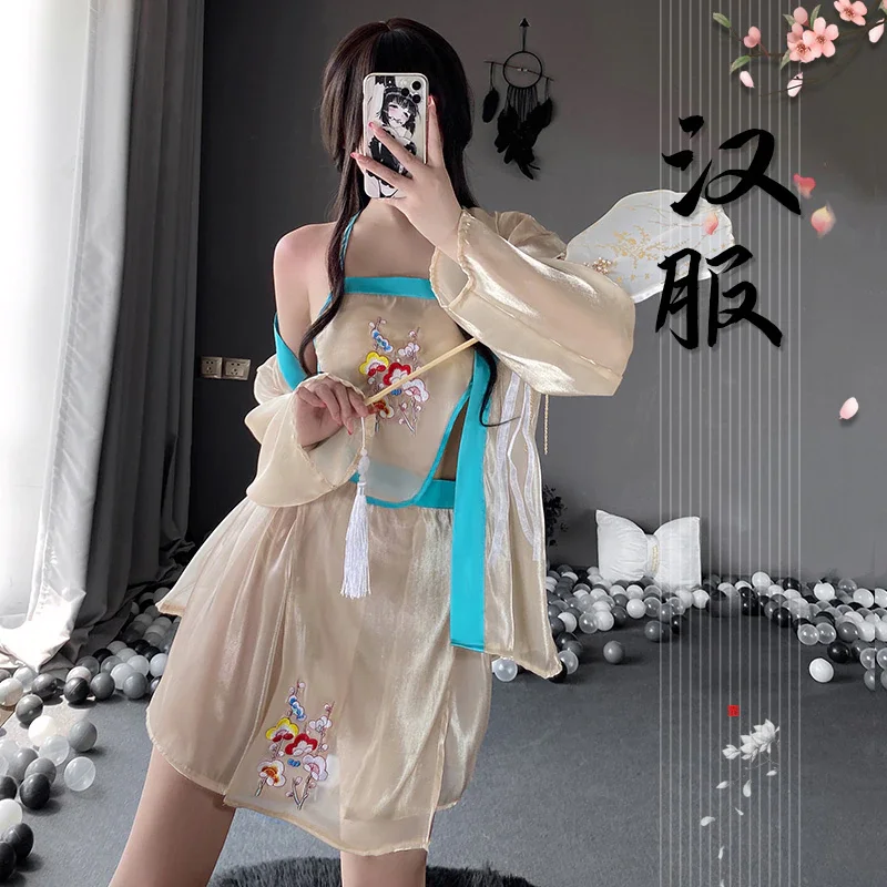 Billionm OJBK Chinese Ancient Women Outfit Erotic Embroidery Underwear Sexy Lingerie Fancy Cosplay Dress Sexy Mesh Lace Floral Nightgowns