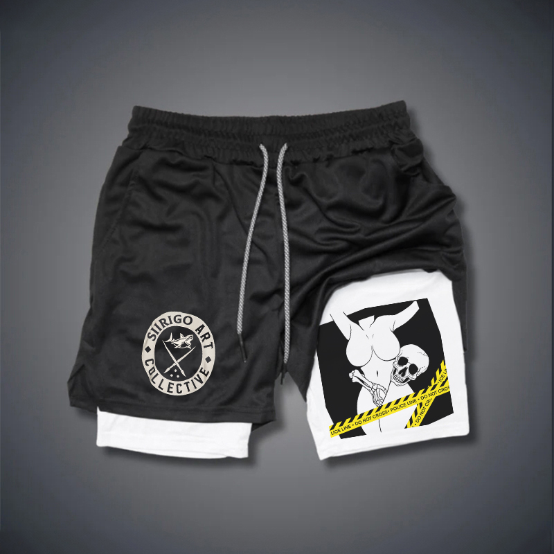 NAKED LADY AND SKULL Graphic Print GYM PERFORMANCE SHORTS