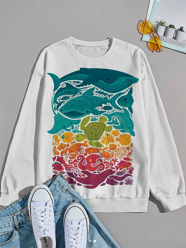 Women's Ocean Animal Art Print Sweatshirt