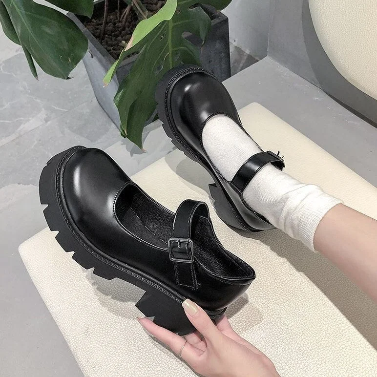 Platform Lolita Shoes Women Leather Pumps Student Round Toe High Heels Shoes Japanese Style Mary Jane Shoes College Student 2021