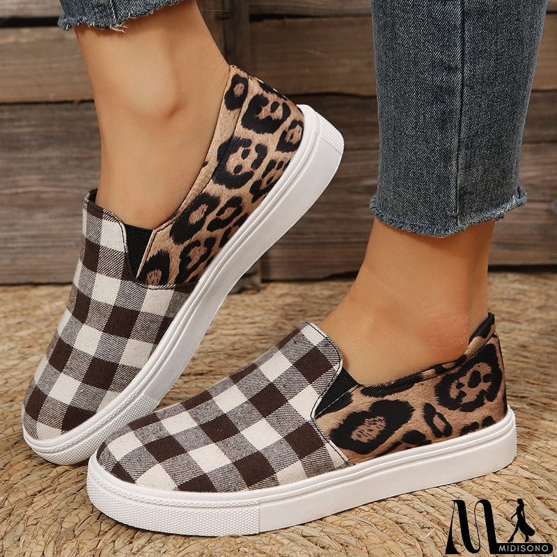 MidiSono - Female Stylish Contrast Color Plaid Print Canvas Shoes