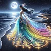 Girls With Fluorescent Lights On The Beach - 18CT Counted Cross Stitch - 35*35cm