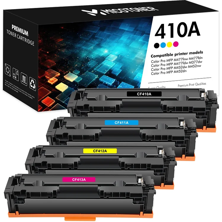 410A Toner Cartridge Compatible for HP 410A 410X CF410A CF411A CF412A CF413A Color Laserjet Pro MFP M477fnw M477fdw M477fdn M452dn M452nw M477 M452 M377 Printer Ink (Black Cyan Yellow Magenta, 4-Pack)