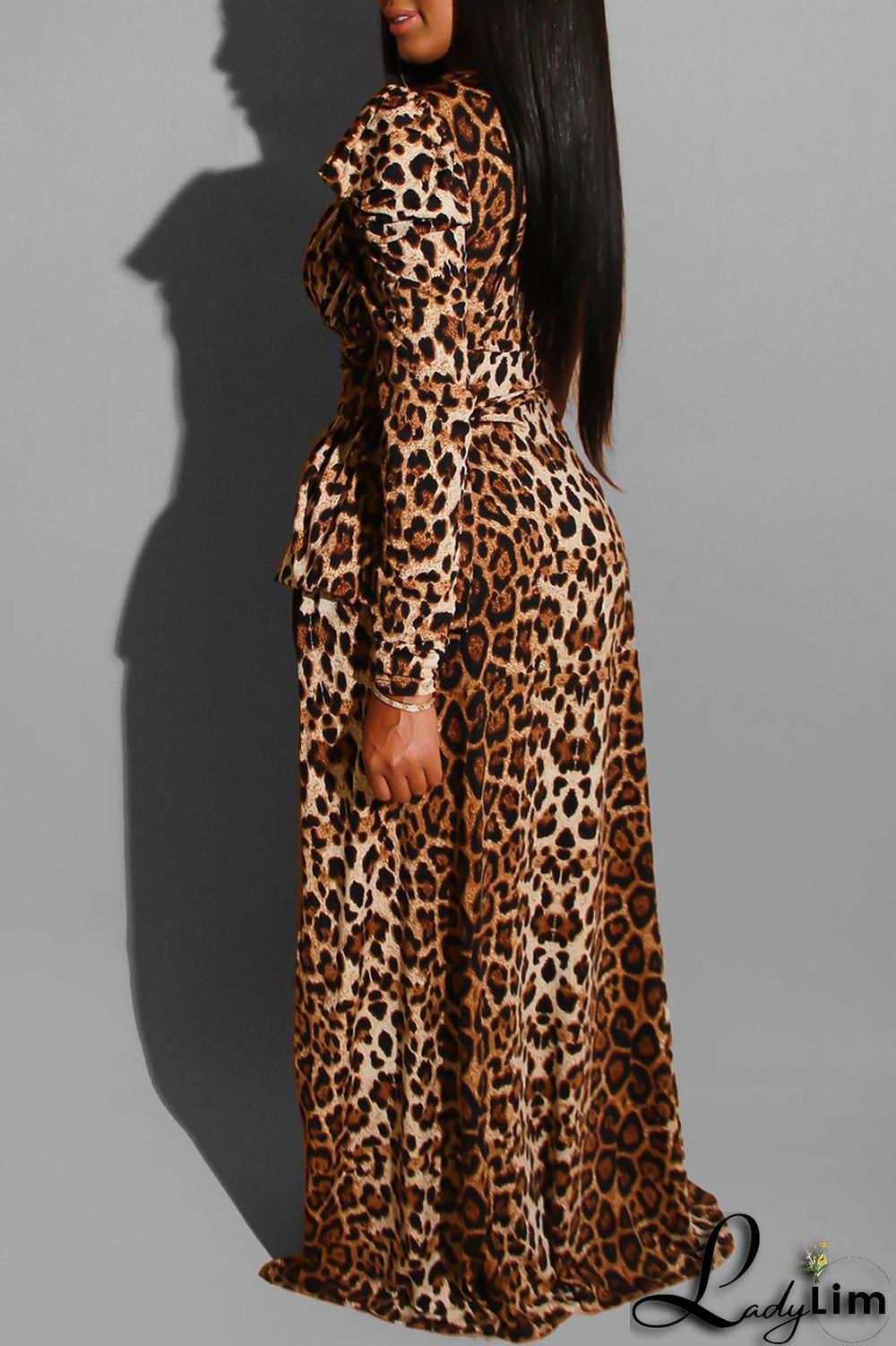 Black Sexy Print Leopard Split Joint Fold Asymmetrical Oblique Collar Dresses