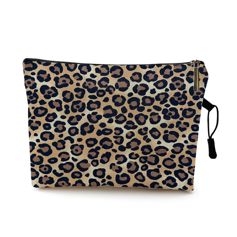 Water Resistant Makeup Bag Zebra Stripe Brown Pink Leopard Print Linen Cosmetic Bag Organizer Bag Women Beauty Bag Travel Bags