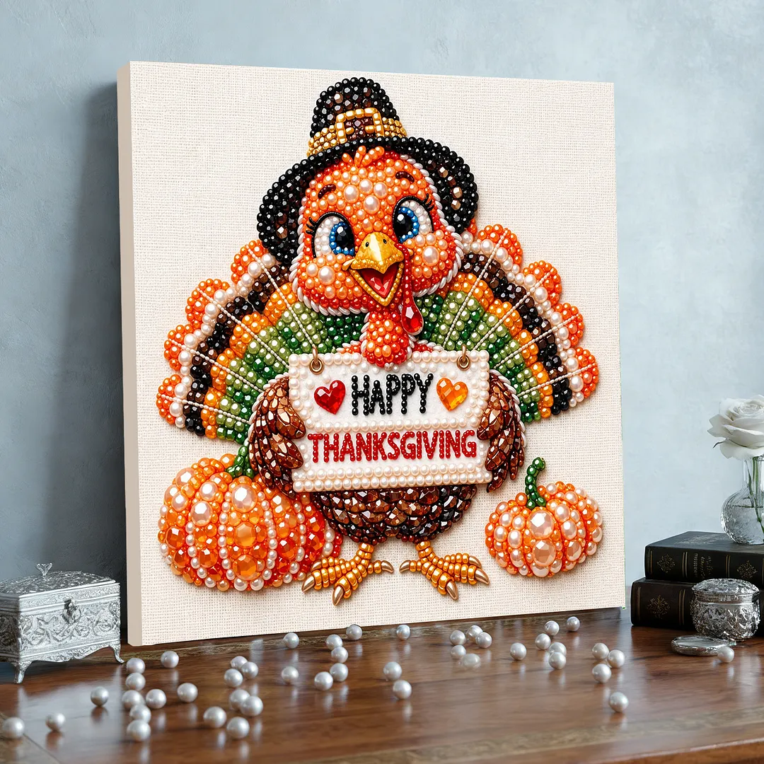 Framed Pearl Painting Kit Thanksgiving Wall Art 7.87x7.87in