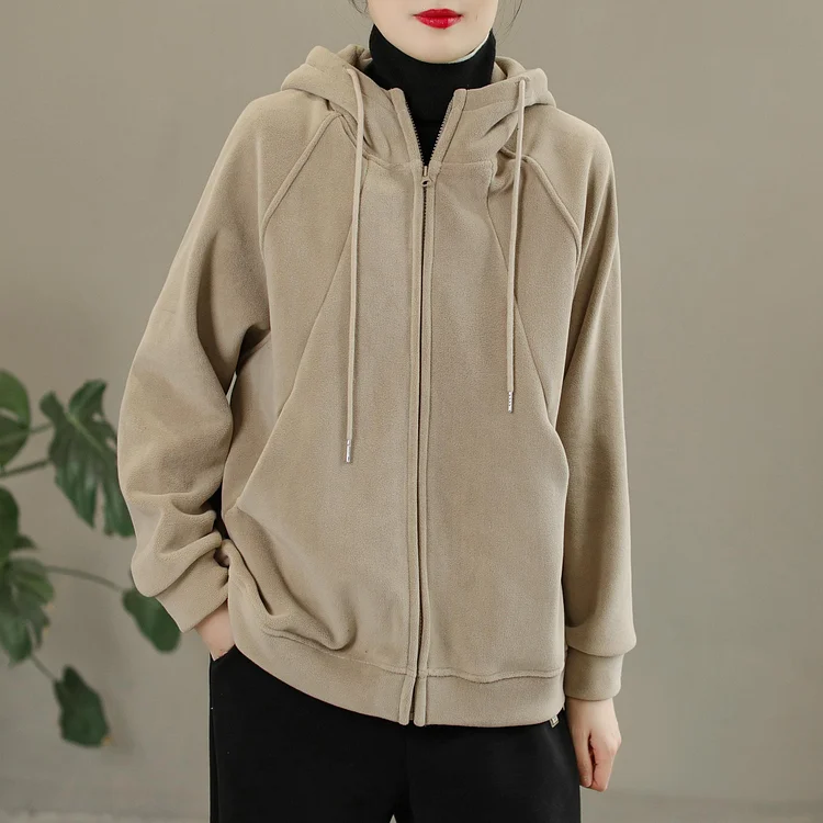 Autumn Winter Solid Orly Velvet Loose Hoodie