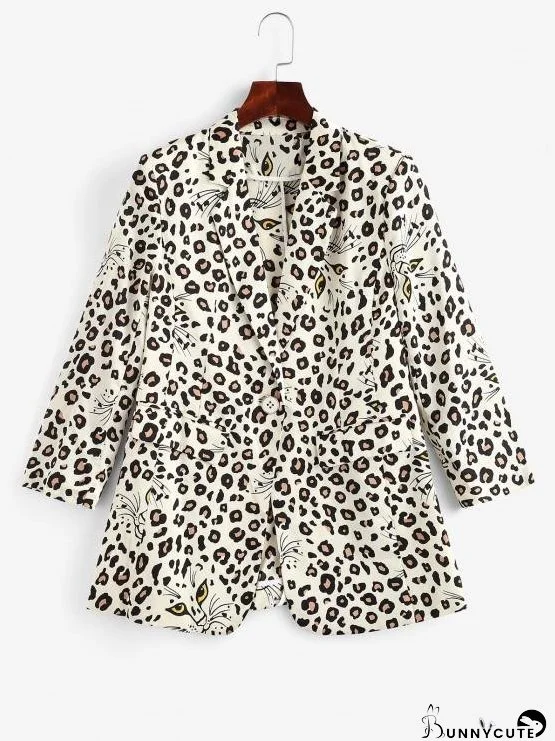 Leopard Padded Shoulder One Button Blazer for Women
