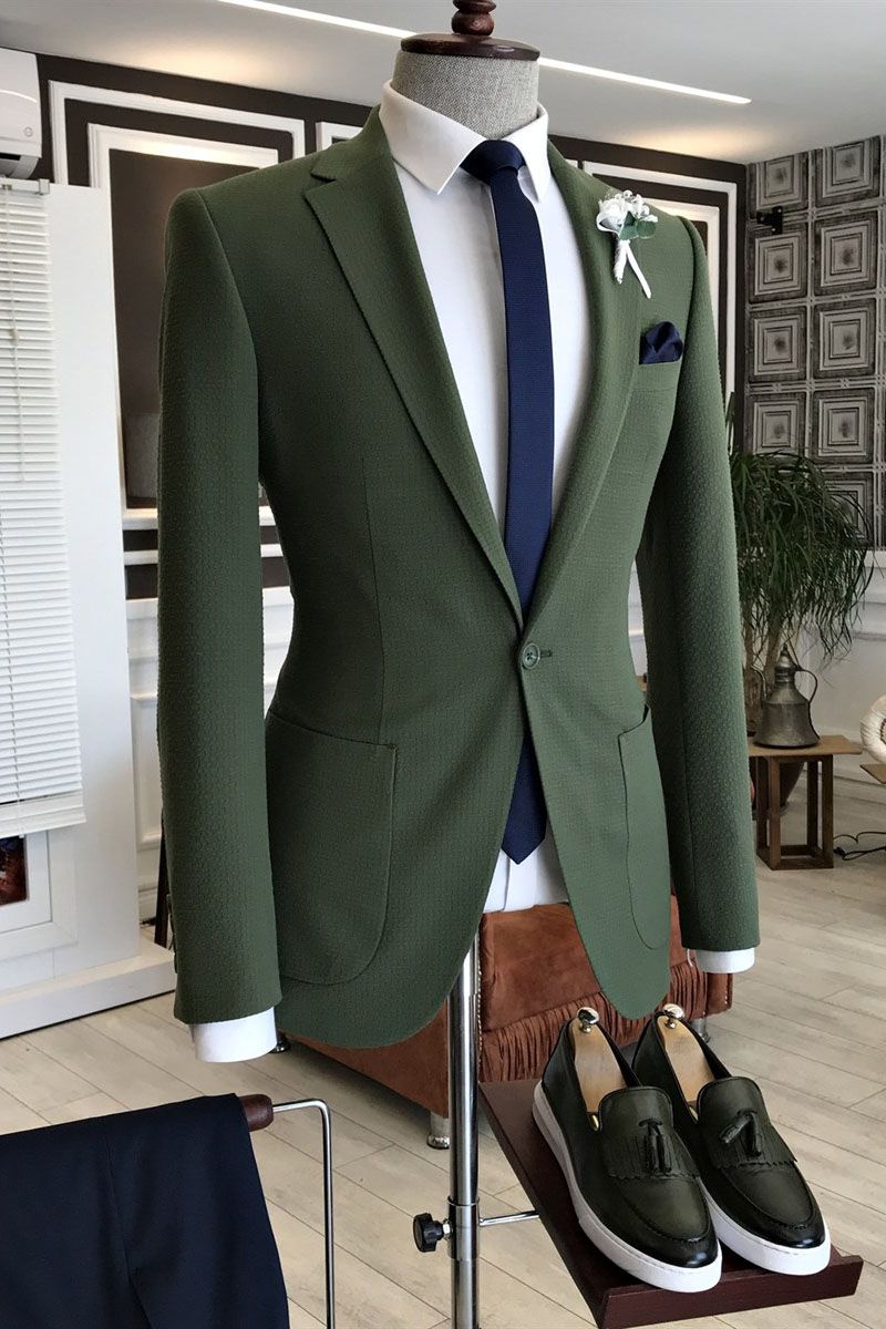 Oknass Elegant Dark Green With Notched Lapel Groom Suit For Prom