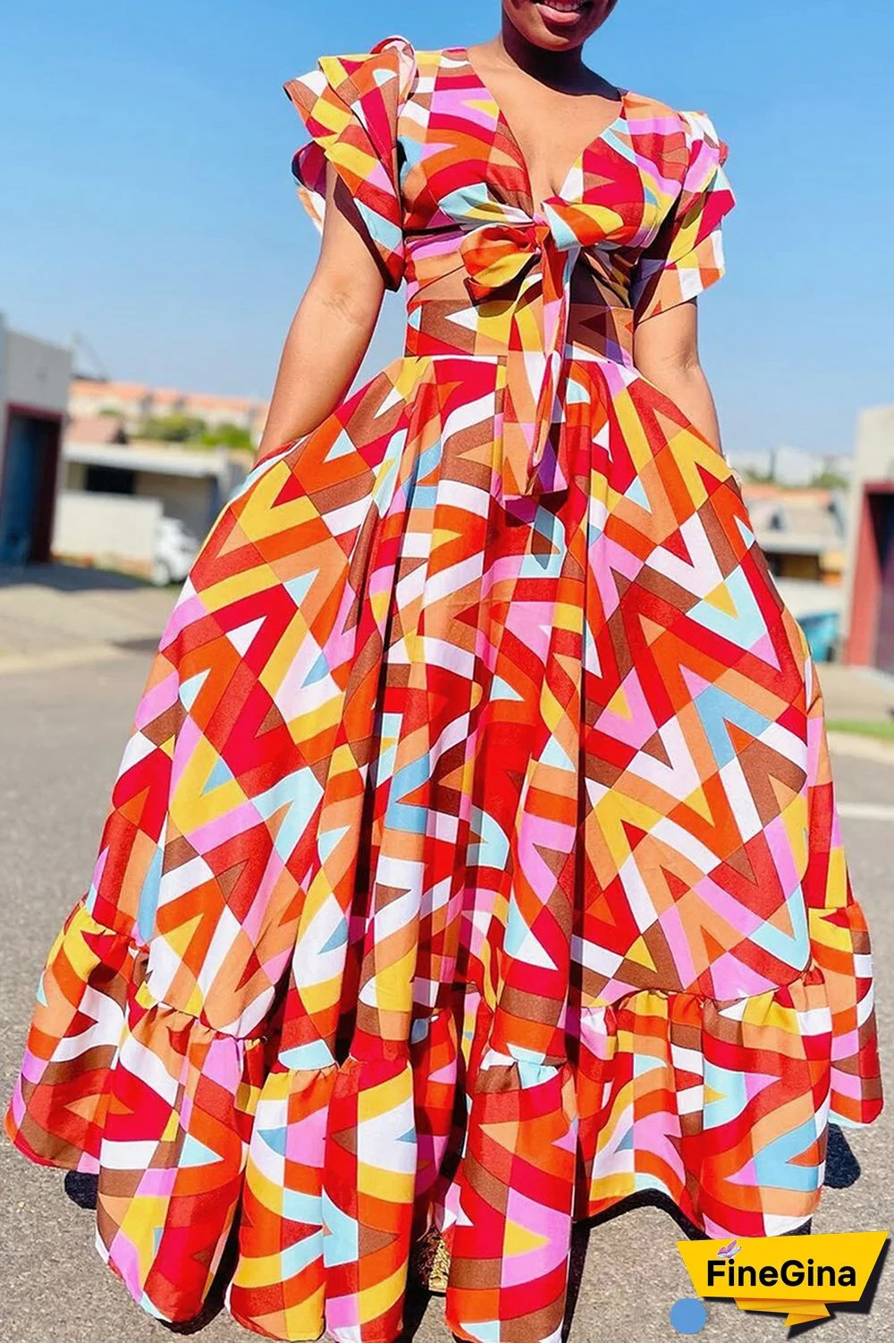 Colour Casual Daily Color Lump Printing Contrast Two Pieces