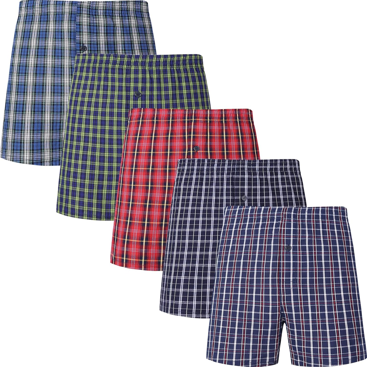 ⚡JupiterSecret Men's 100% Cotton Boxer Shorts, Men's Classic Fit Woven Underwear, 5 Pack