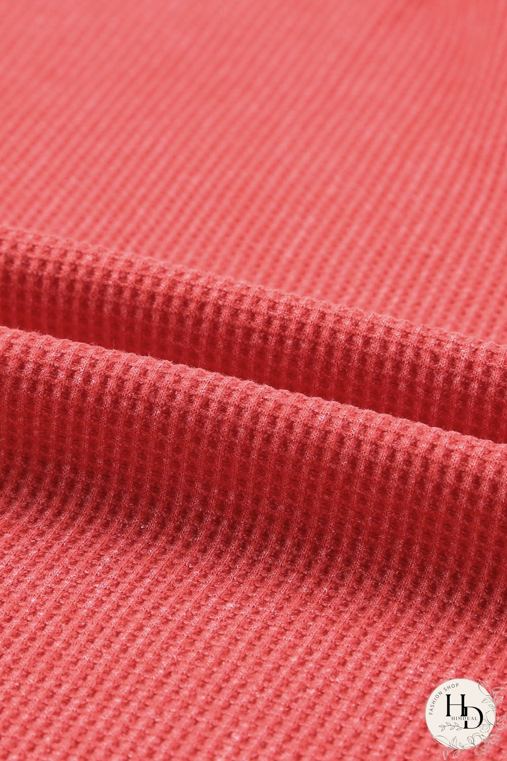 Washed Red Waffle Knit Side Slit Long Sleeve Top